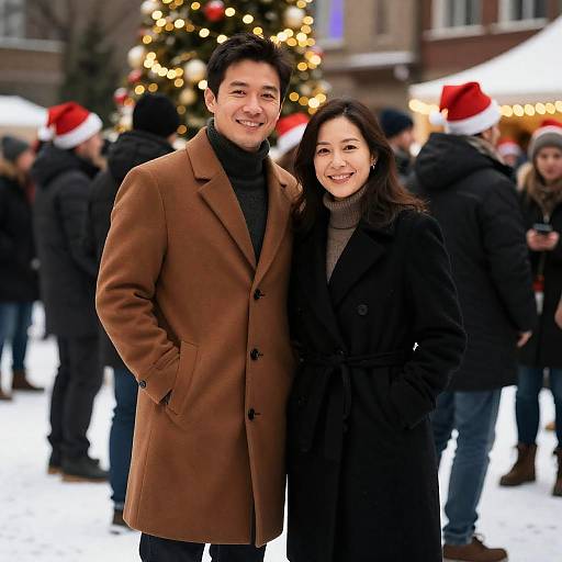 Festive Winter Couple in Holiday Setting