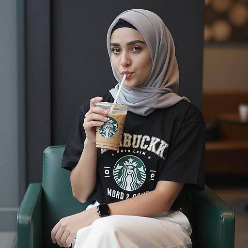 Young Woman in Hijab with Coffee
