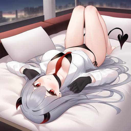 Anime Demon Girl Lying on Bed in Seductive Pose
