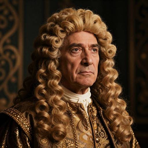 Old Man in Ornate Attire with Wig