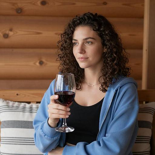 Pensive Woman Enjoying Wine in Nature
