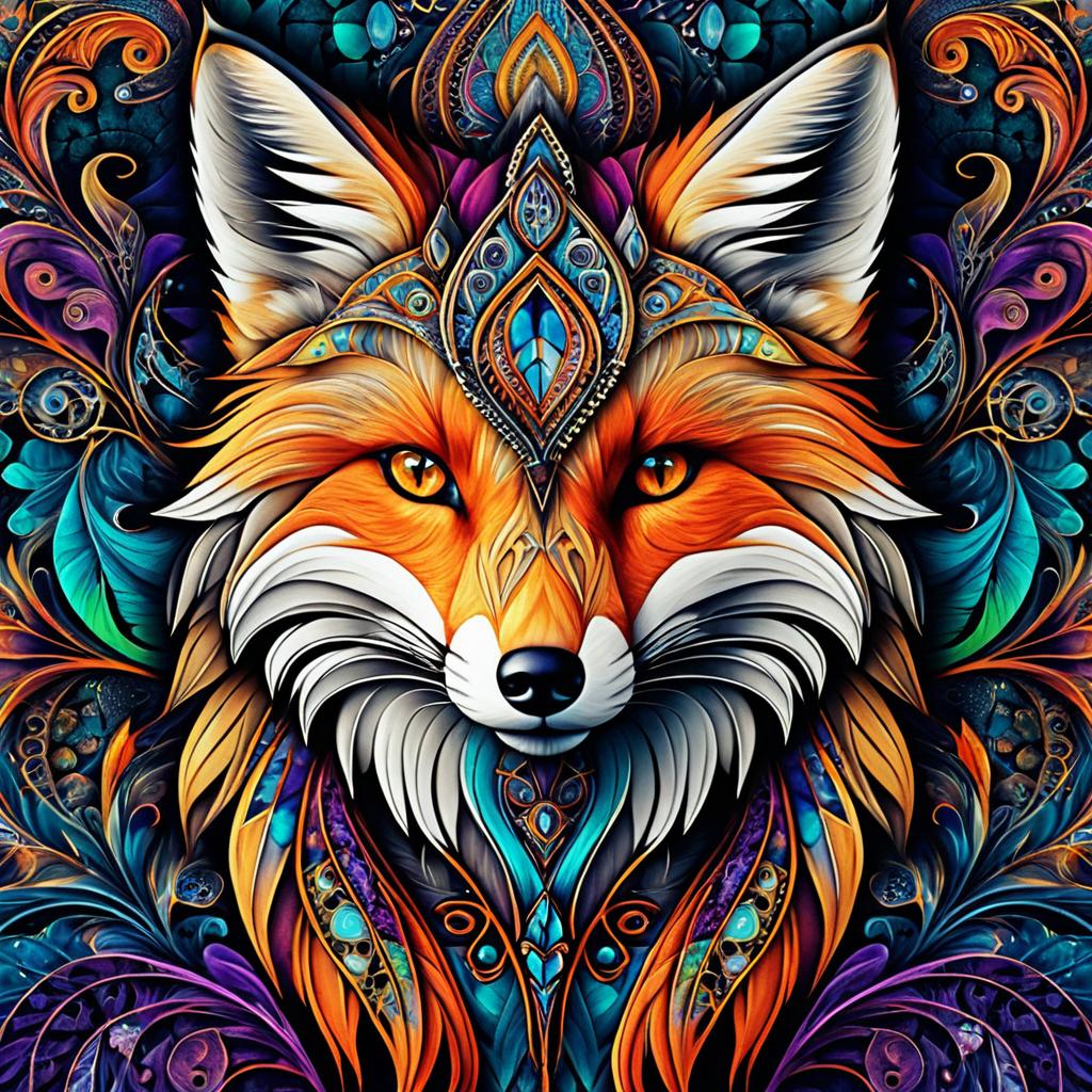 Vibrant Fox with Intricate Fractal Patterns