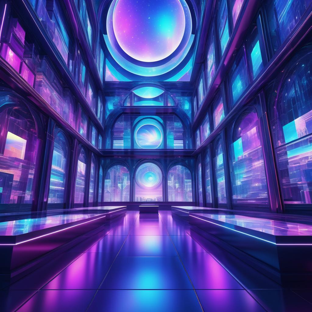 Vibrant Holographic Art in Futuristic Marketplace