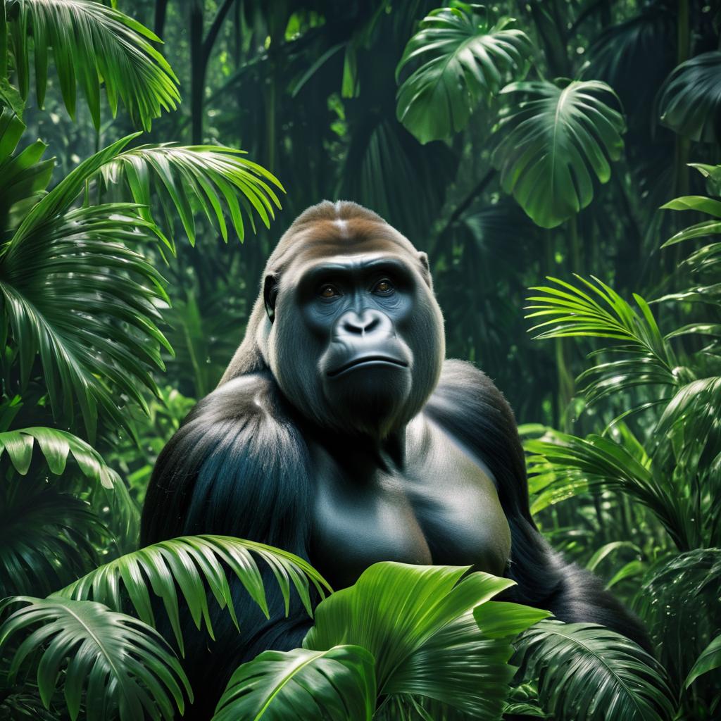 Elegant Gorilla in Lush Jungle Scene