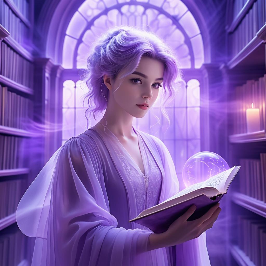 Ethereal Scholar in Mystical Library