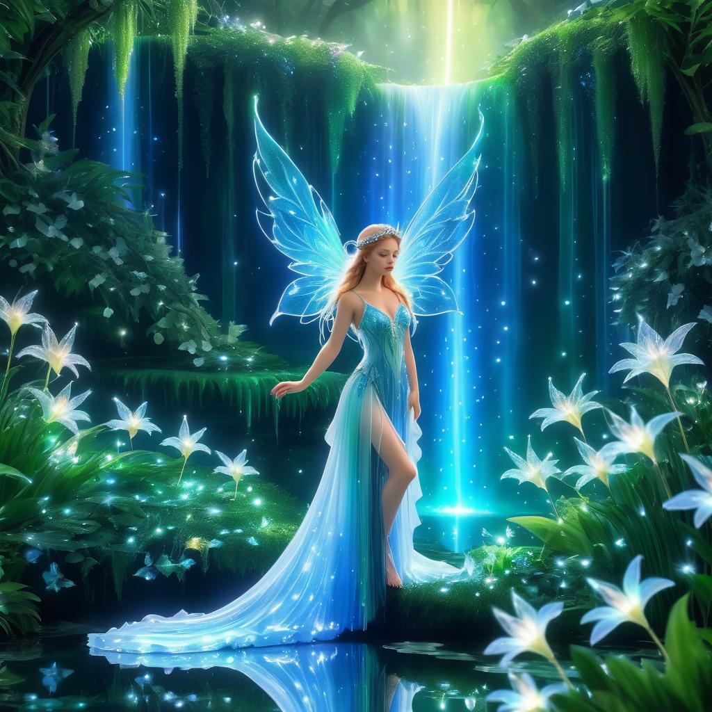 Enchanting Fairy by a Mystical Waterfall