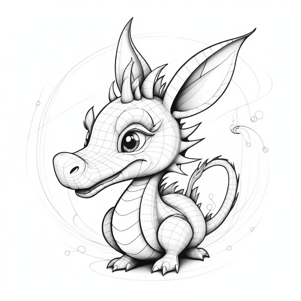 Playful Dragon with Rabbit Ears Sketch