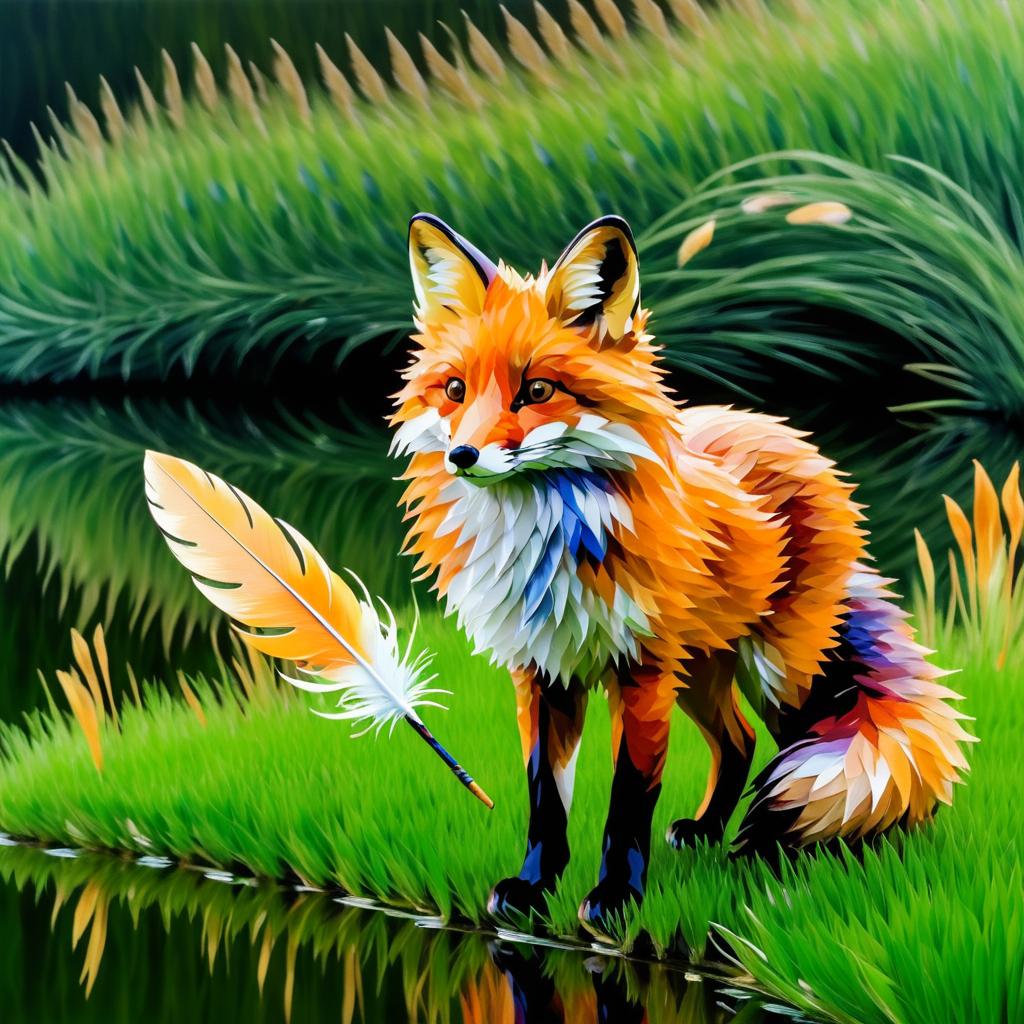 Surreal Fox by Monet with Feather