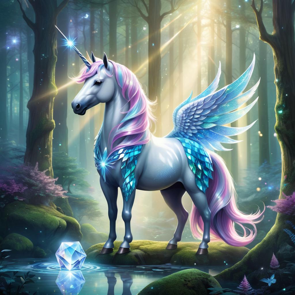 Enchanted Unicorn-Crystal Hybrid in Forest