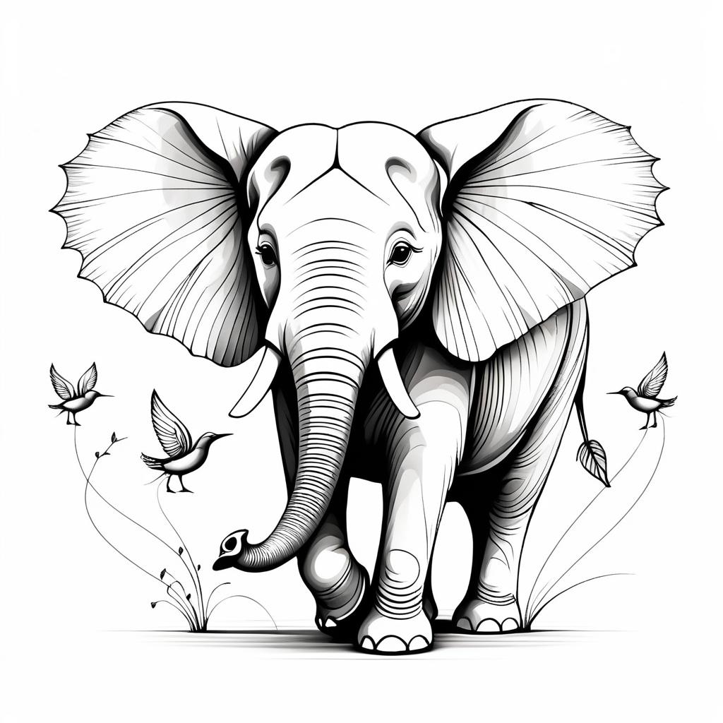 Joyful Elephant with Bird Wings Sketch