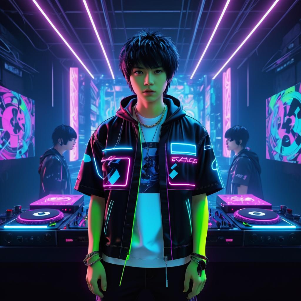 Electric DJ in Neon Streetwear Scene