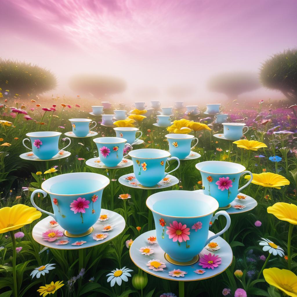 Surreal Tea Party in a Flower Field