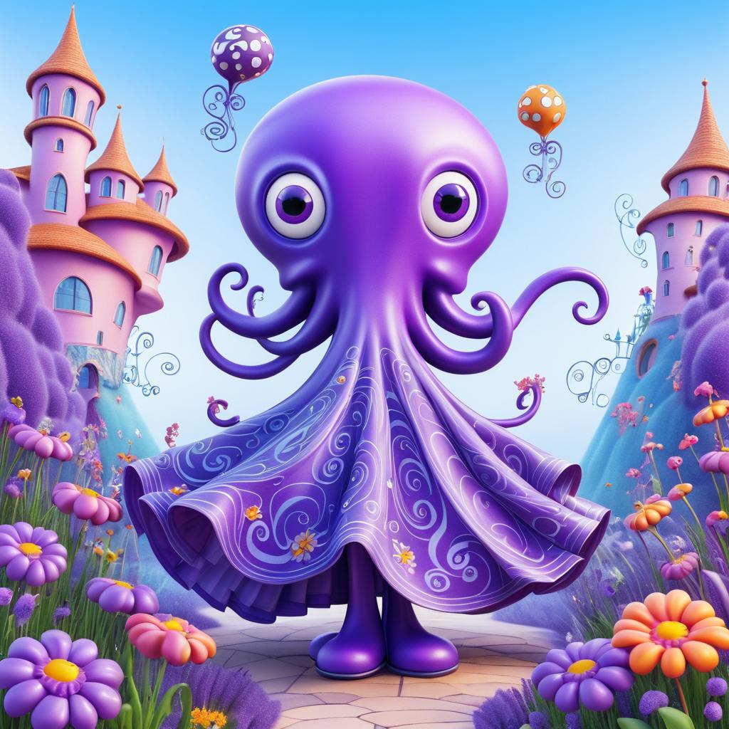 Whimsical Purple Octopus in Burton Style