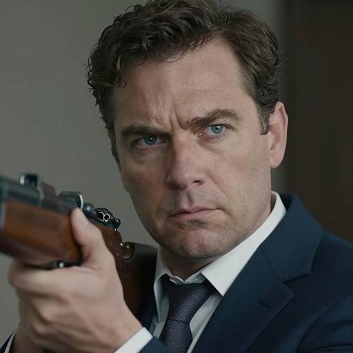 Serious Man Holding Rifle