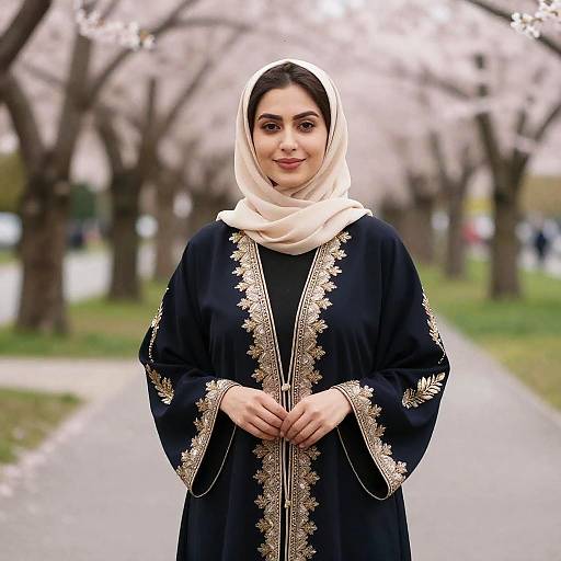 Hijab Elegance in Cherry Blossom Park