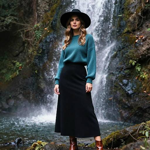 Bohemian Chic Woman by Waterfall