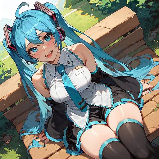 Blushing Hatsune Miku on Park Bench