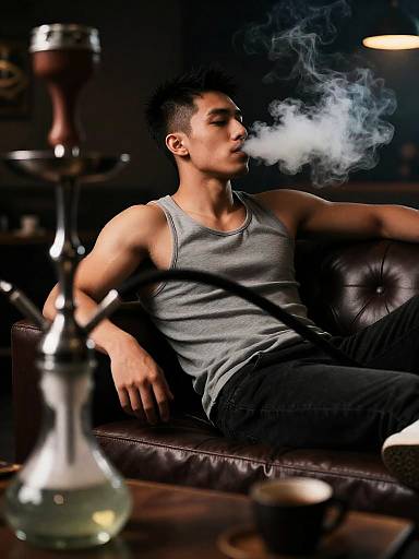 Cinematic Man Reclining with Shisha