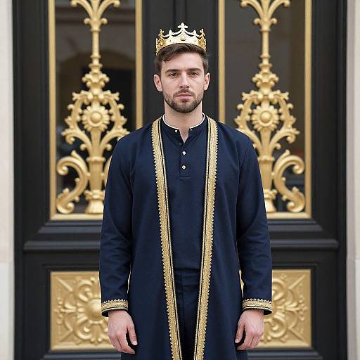 Regal Man in Embroidered Outfit
