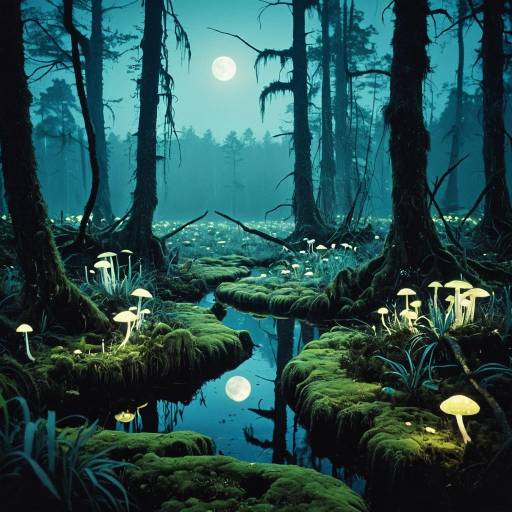 Bioluminescent Swamp Under Full Moon