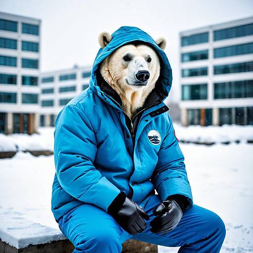 Polar Bear Solo in Blurry Snow Scene