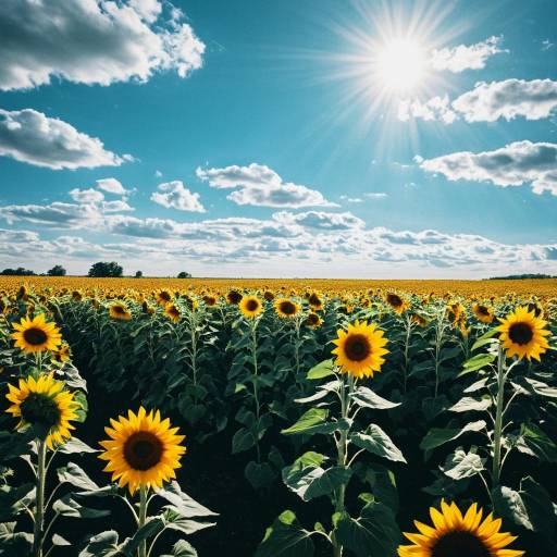 Bright Sunflower Field Under Sunny Sky