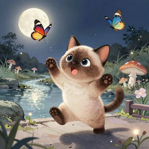 Playful Tonkinese Kitten in Zen Garden