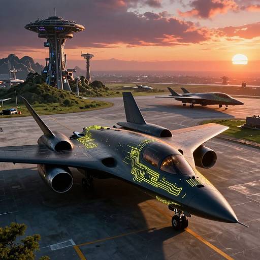 Futuristic Stealth Spy Planes at Sunset