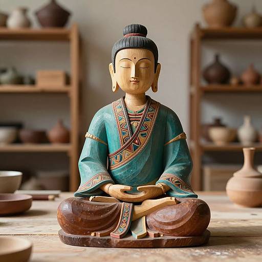 Hyperrealistic Meditative Wooden Figure