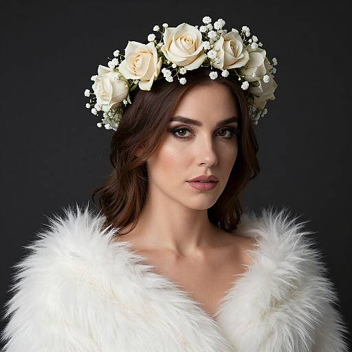 Elegant Floral Crown with White Fur