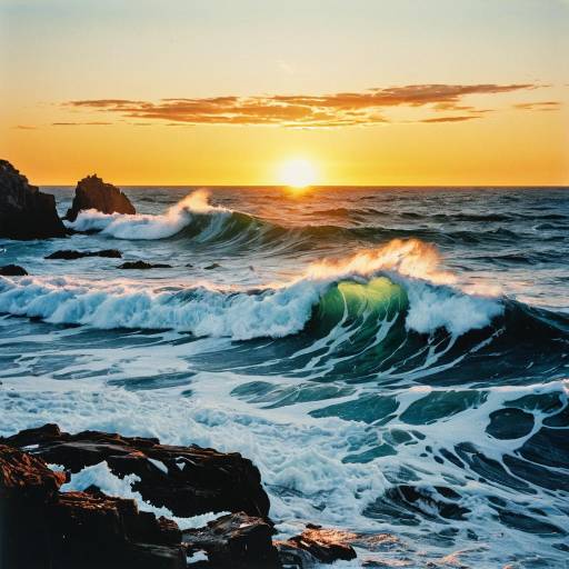 Minimalistic Chromolithography Sunset Scene