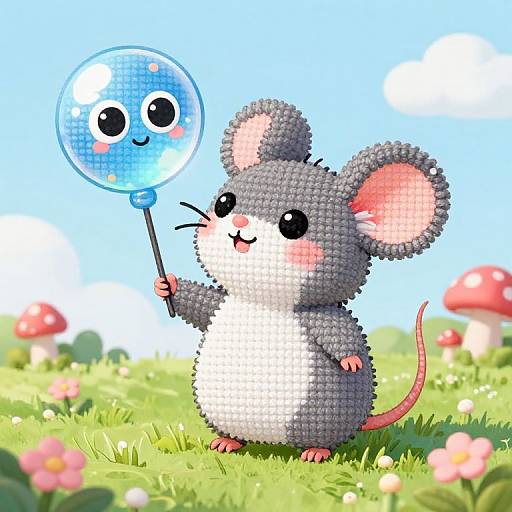 Cute Cross-Stitch Mouse in Nature