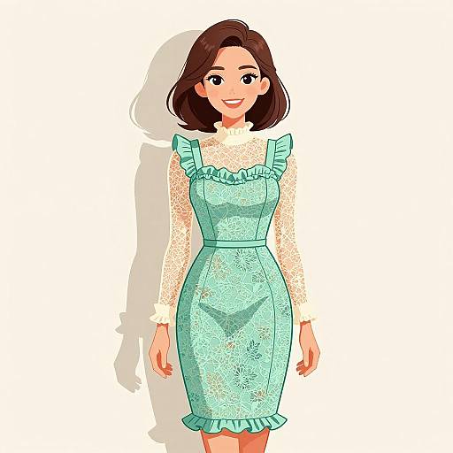Vintage Woman in Mint Lace Dress