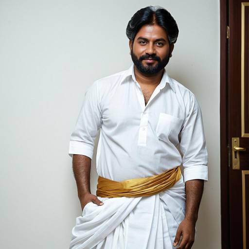 Man in Traditional Tamil White Dhoti and Shirt