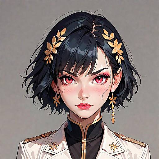Anime Portrait of Woman with Black Hair and Red Eyes