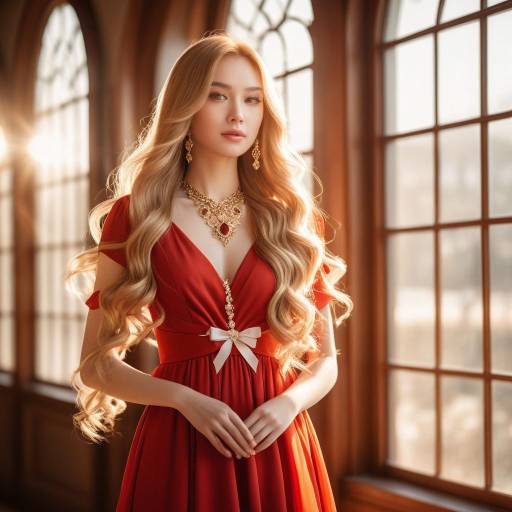 Elegant Young Woman in Radiant Red Dress