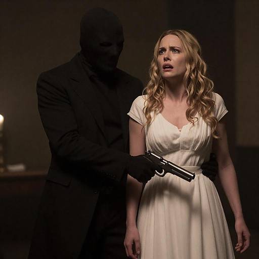 Tense Hostage Scene with Masked Gunman