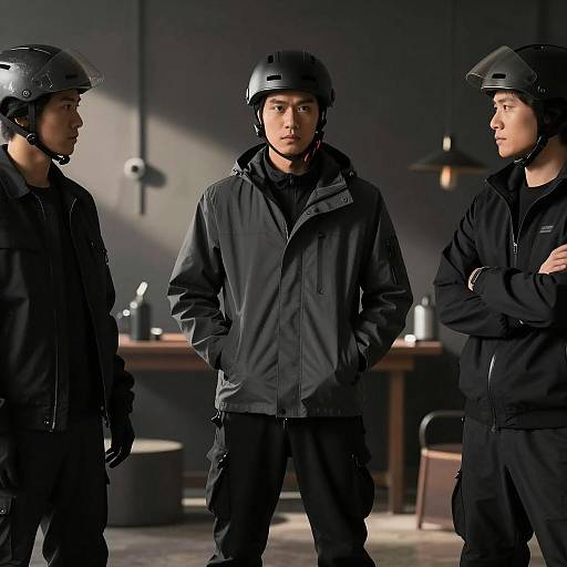 Mysterious Figures in Dimly Lit Room