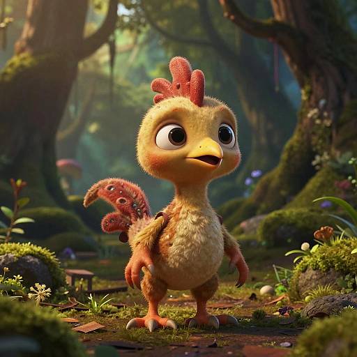 Mischievous Baby Cockatrice in Enchanted Forest