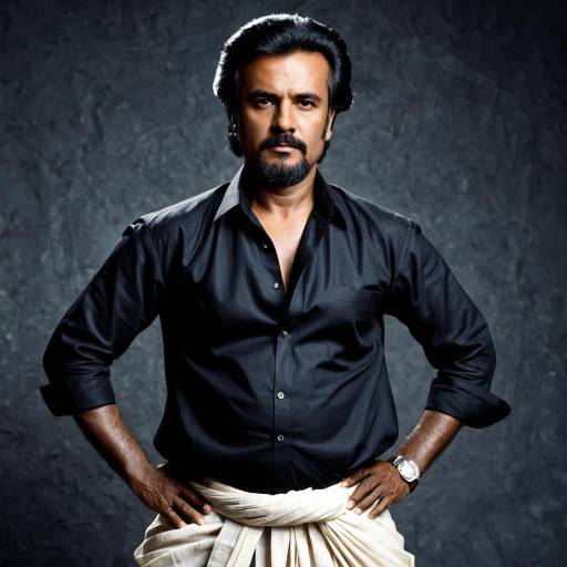 Man in Black Shirt and White Dhoti with Intense Expression