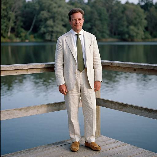 Man in Linen Suit by Tranquil Lake