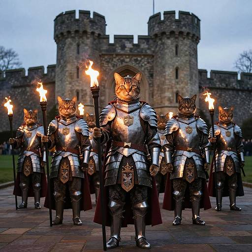 Cat Soldiers Guarding Stone Castle