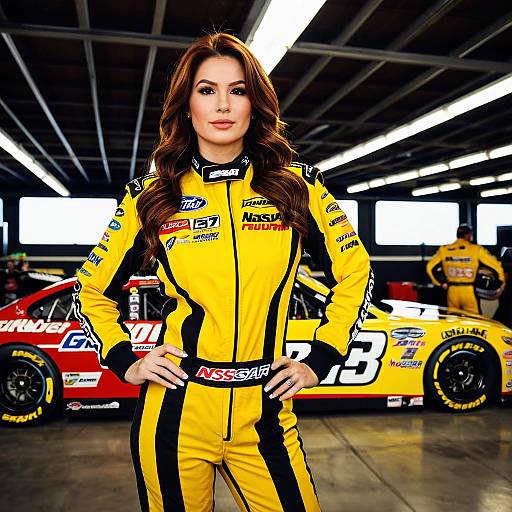 Female NASCAR Driver in Yellow Racing Suit