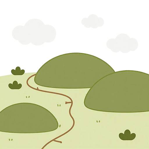 Minimalist Mossy Hillside Cartoon Scene