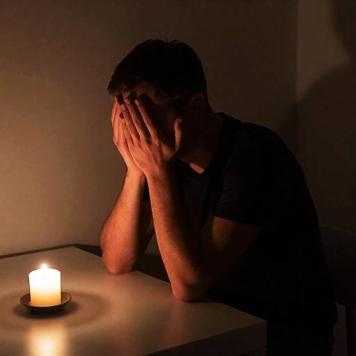Man Sitting in Dark Room with Candle