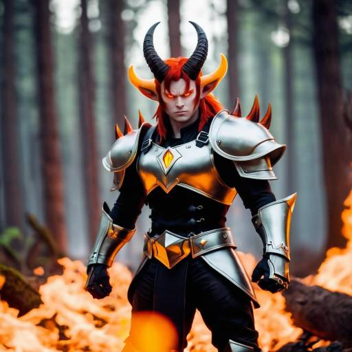 Demonic Warrior in Fiery Forest Setting