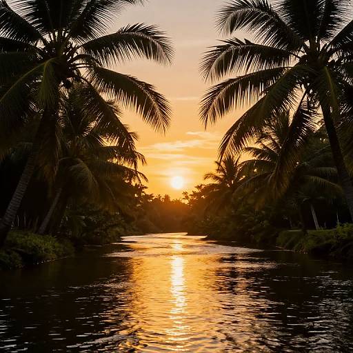 Tropical Sunset with Golden River