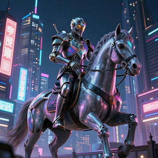 Techno Knight in Neon Cybercity