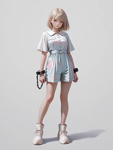 Realistic Woman in Denim Romper