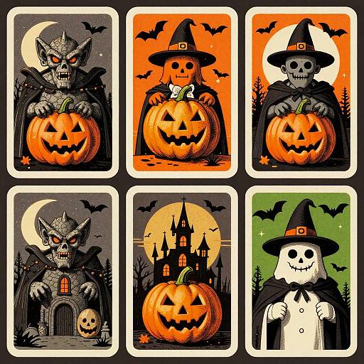Retro Halloween Character Trading Cards Set